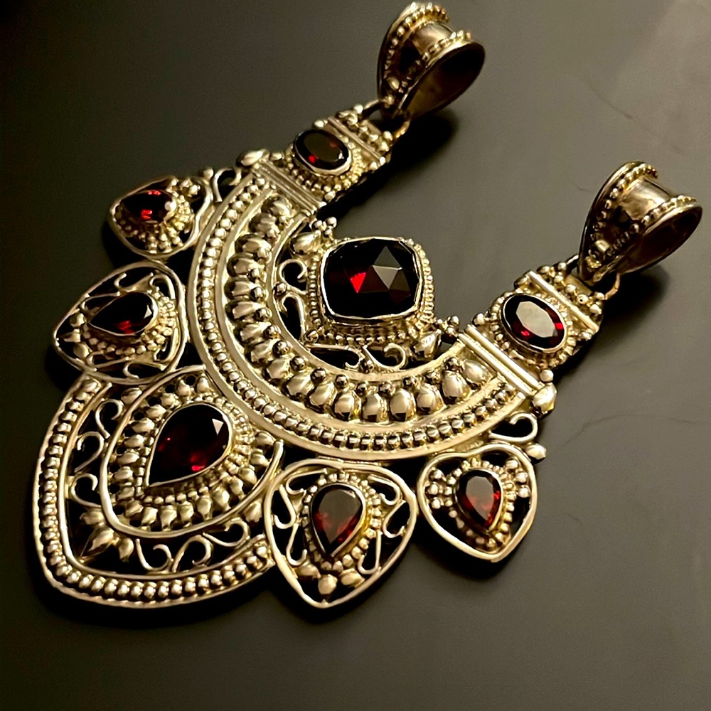 Sterling Shield Pendant With Bezel-Set Ruby Gemst… - image 3